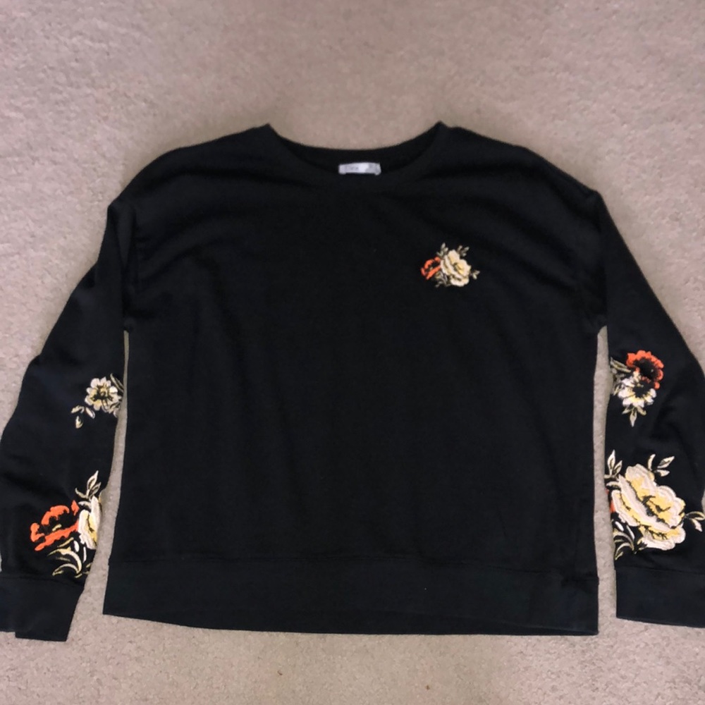 black long sleeved floral patch shirt